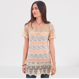 Sundance Lace In Bloom Peach Lace Tunic Top, Sz L